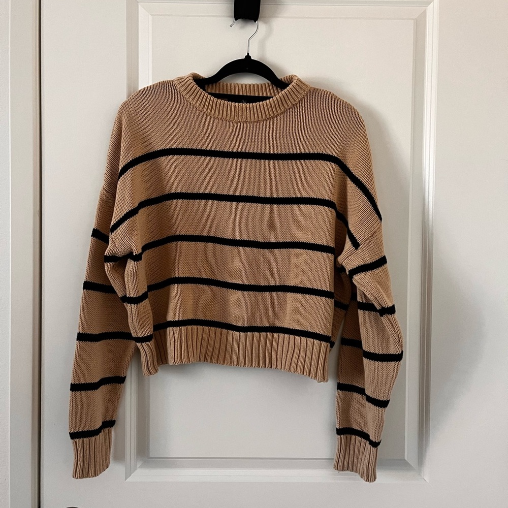 Striped Tan and Black Women's Sweater